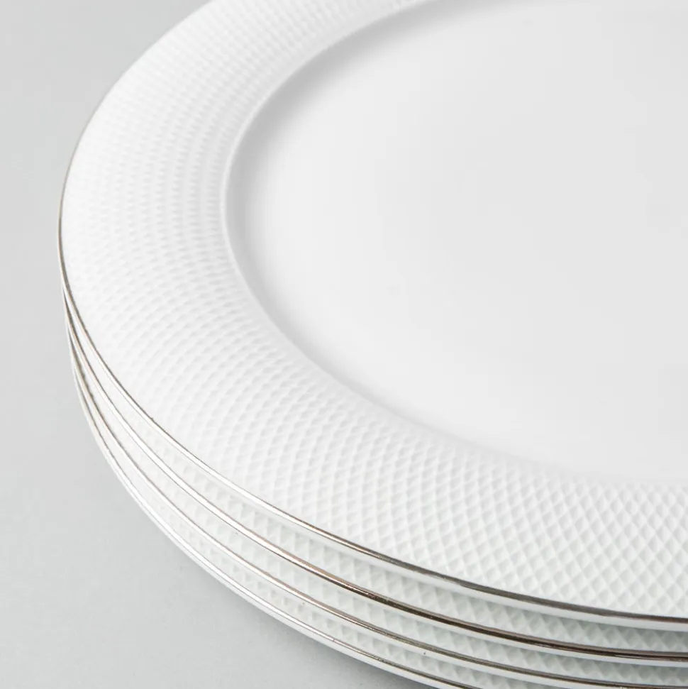A La Carte 'Diamond Platinum' Porcelain Dinner Plate (White)