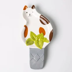Boston Warehouse Flea Market Shaped 'Cat W/Plant' Spoon Rest