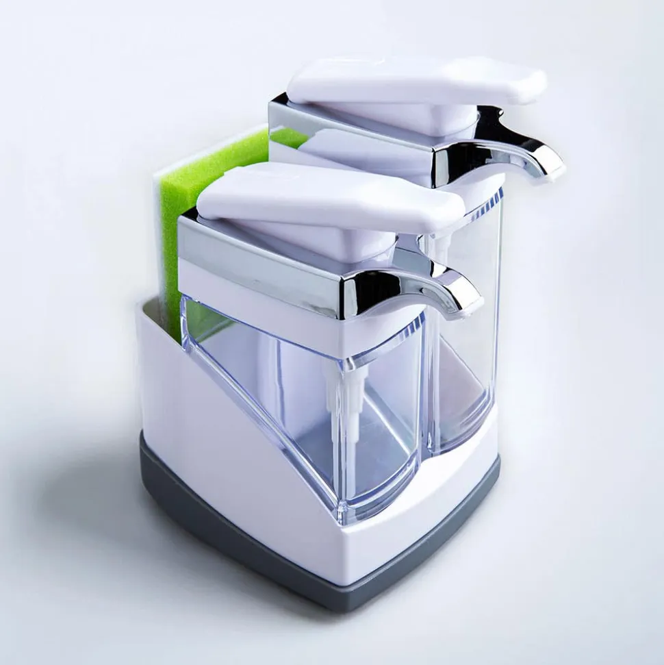 Casabella Sink Sider Duo Soap Dispenser with Sponge (White/Chrome)
