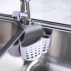 Casabella Sink Sider Faucet Sponge and Brush Holder (White/Grey)