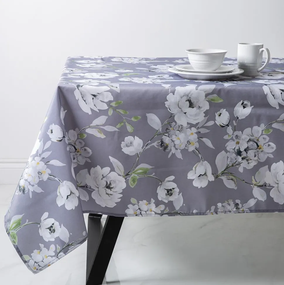 Easycare Printed 'Dahlia' Polyester Tablecloth 58"x94" (Grey)