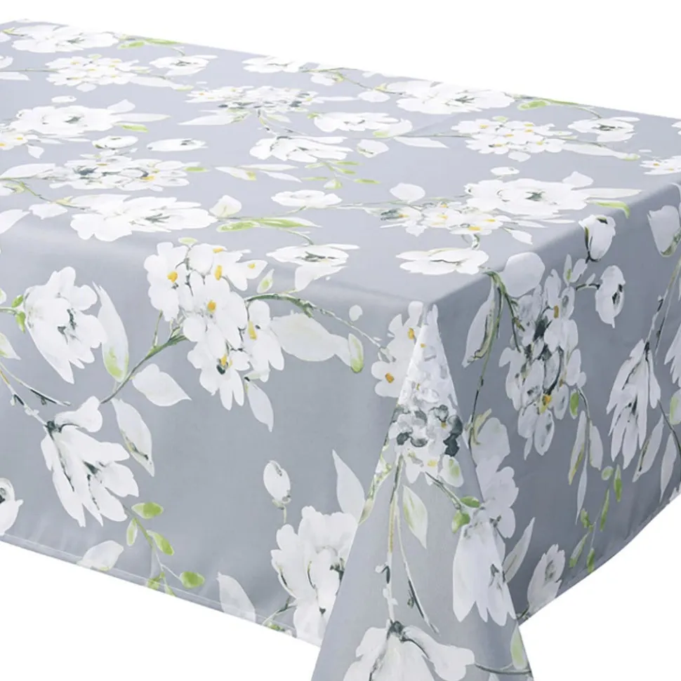 Easycare Printed 'Dahlia' Polyester Tablecloth 58"x94" (Grey)