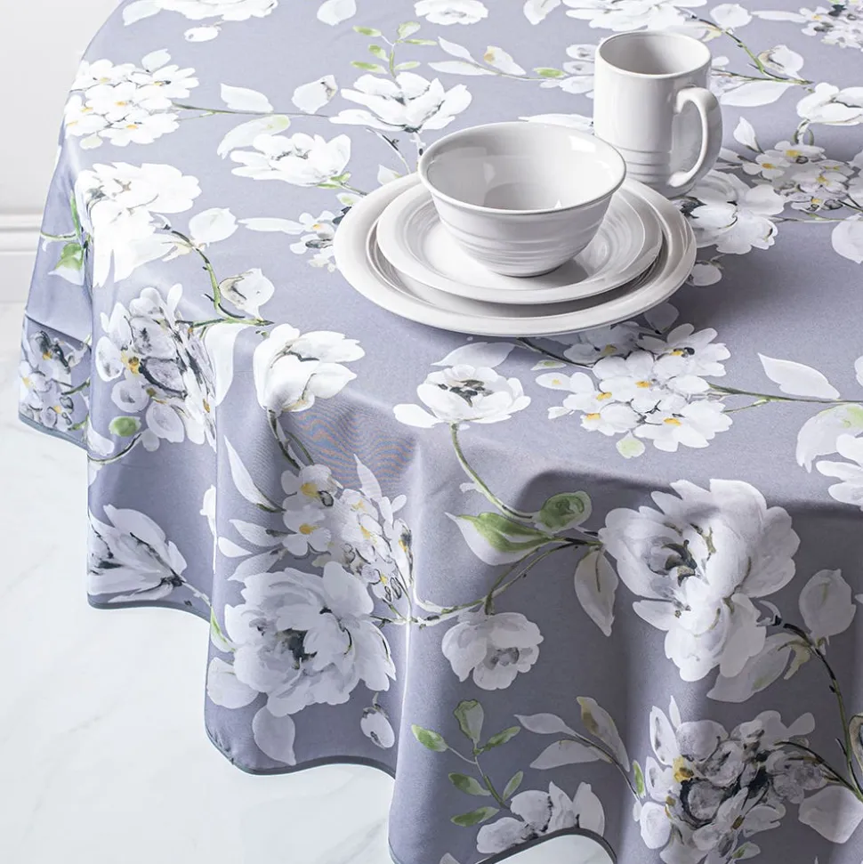 Easycare Printed 'Dahlia' Polyester Tablecloth 70" Round (Grey)