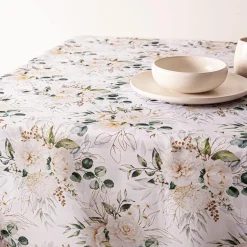 Easycare Printed 'Floral Mist' Polyester Tablecloth 58" x 94" (White)