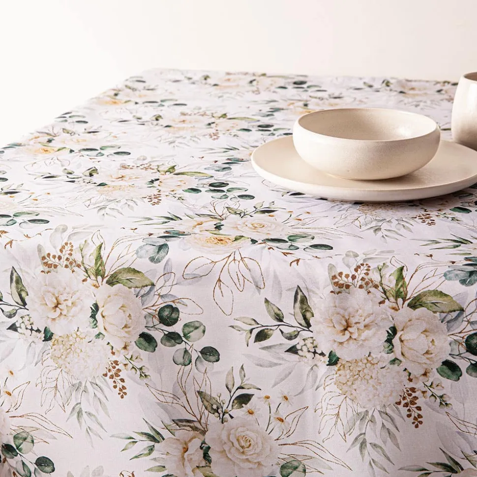 Easycare Printed 'Floral Mist' Polyester Tablecloth 58" x 94" (White)
