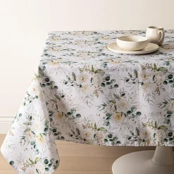 Easycare Printed 'Floral Mist' Polyester Tablecloth 58" x 94" (White)