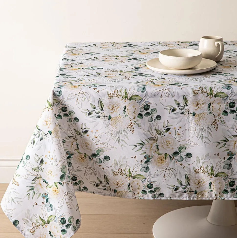 Easycare Printed 'Floral Mist' Polyester Tablecloth 58" x 94" (White)
