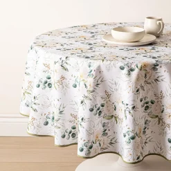 Easycare Printed 'Floral Mist' Polyester Tablecloth 70" (White)