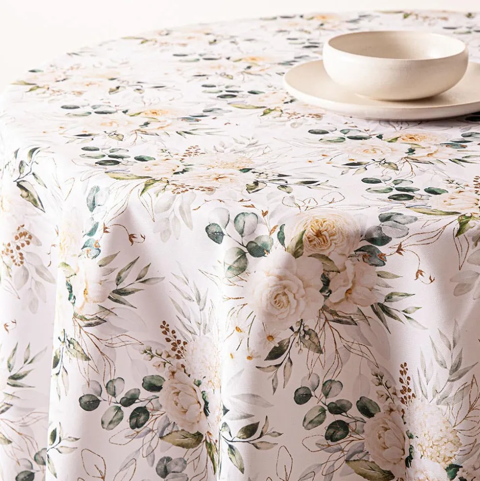 Easycare Printed 'Floral Mist' Polyester Tablecloth 70" (White)