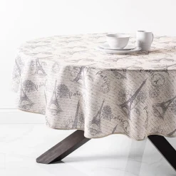 Easycare Printed 'Paris' Polyester Tablecloth 70" Round (Charcoal)