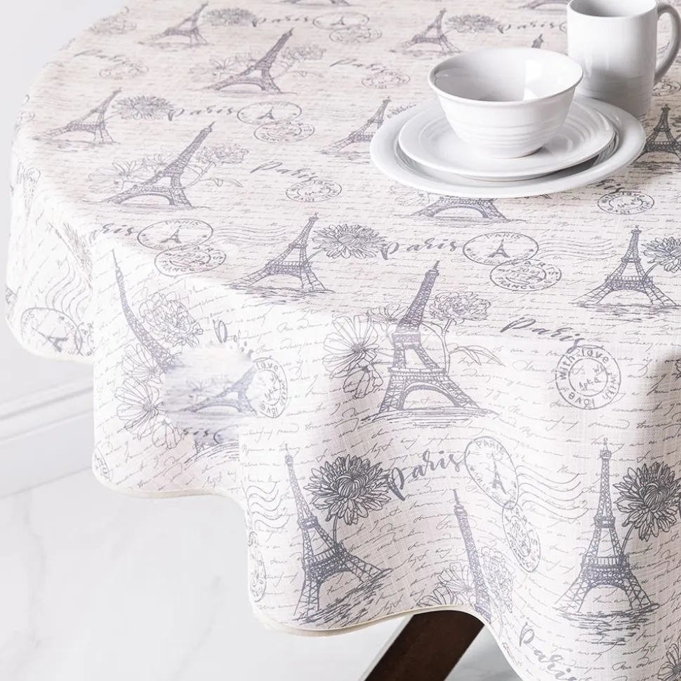 Easycare Printed 'Paris' Polyester Tablecloth 70" Round (Charcoal)