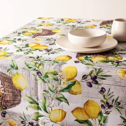 Easycare Printed 'Rustic Lemons' Polyester Tablecloth 58x94 (Yellow)