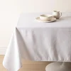 Easycare Printed Textured Faux Linen Polyester Tablecloth 58x94 White