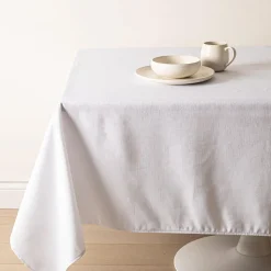 Easycare Printed Textured Faux Linen Polyester Tablecloth 58x78 White
