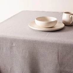 Easycare Printed 'Textured Faux Linen' Polyester Tablecloth 58x78 Grey