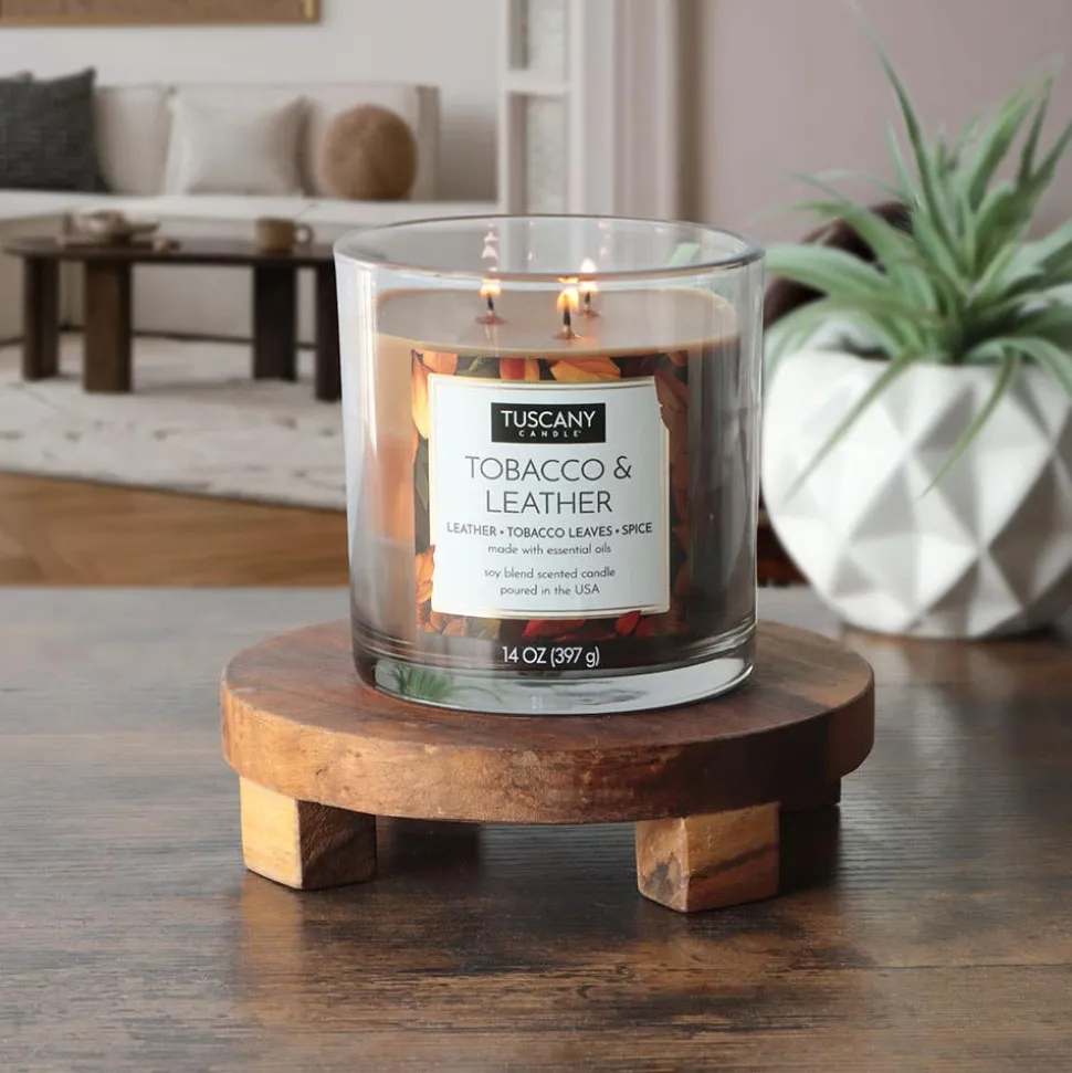 Empire Tuscany 3-Wick 'Tobacco and Leather' Glass Jar Candle 397g