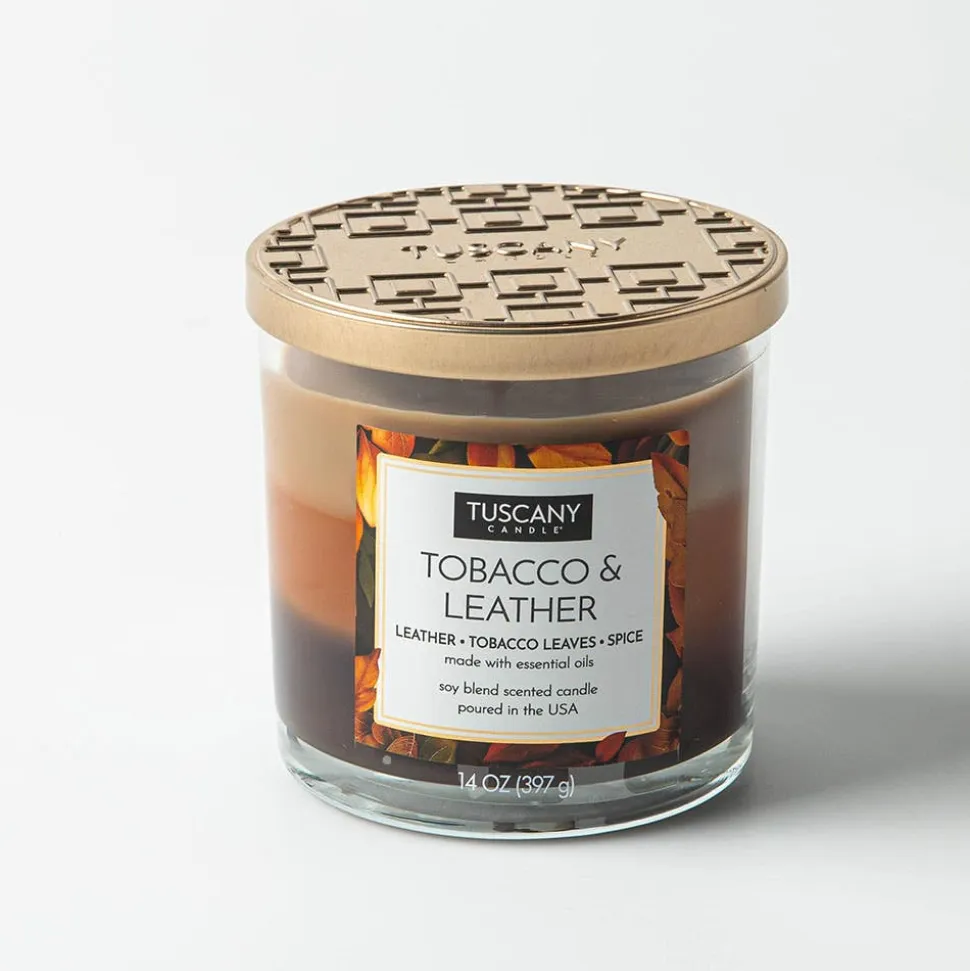 Empire Tuscany 3-Wick 'Tobacco and Leather' Glass Jar Candle 397g