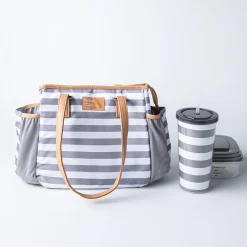 Fit & Fresh Copley 'Linen Stripe' Thermal Lunch Bag (Grey/White)