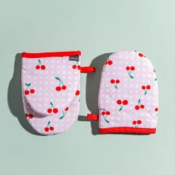Harman Gourmet 'Cherry Check' Cotton Mini Oven Mitt - Set of 2 (Pink)
