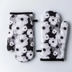 Harman Gourmet 'Daisy' Cotton Oven Mitt - Set of 2 (Black)