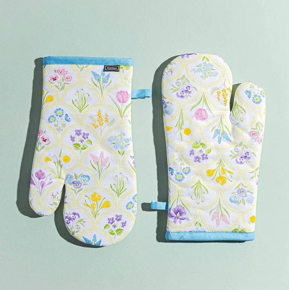 Harman Gourmet 'Flower Tile' Cotton Oven Mitt - Set of 2