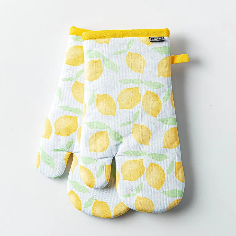 Harman Gourmet 'Lemon Tile' Cotton Oven Mitt - Set of 2 (Yellow)