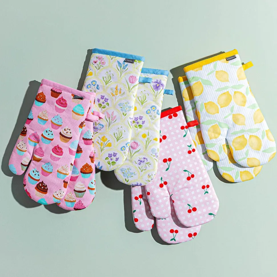 Harman Gourmet 'Lemon Tile' Cotton Oven Mitt - Set of 2 (Yellow)