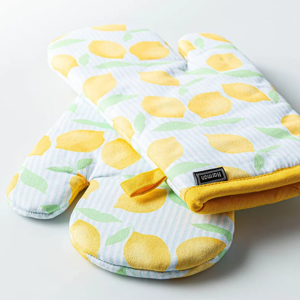 Harman Gourmet 'Lemon Tile' Cotton Oven Mitt - Set of 2 (Yellow)