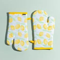 Harman Gourmet 'Lemon Tile' Cotton Oven Mitt - Set of 2 (Yellow)