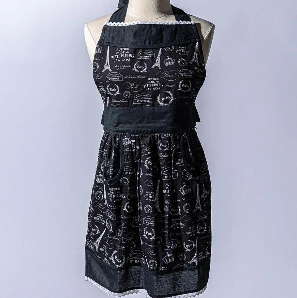Harman Honey 'Paris Passport' Cotton Apron (Black)