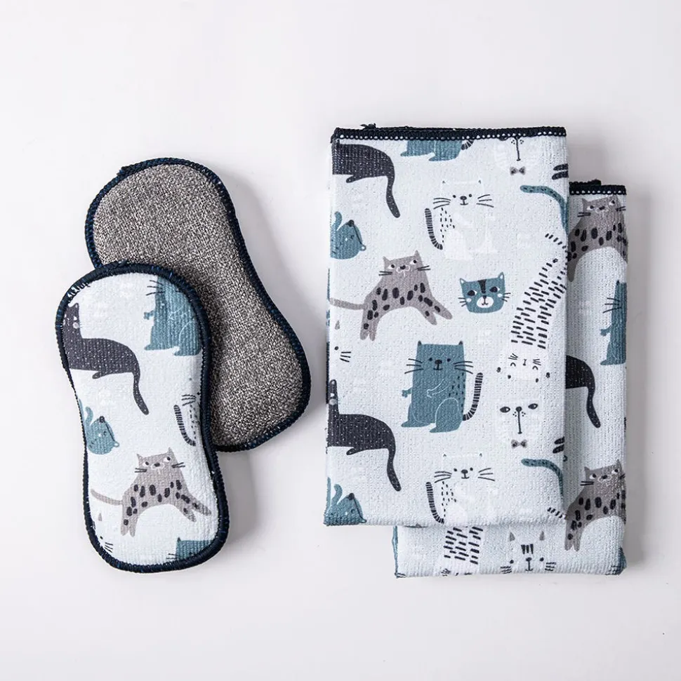 Harman Microfiber 'Cats' Sponge & Cloth Cleaning Set/4