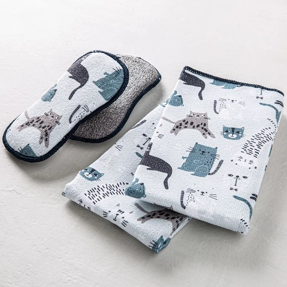 Harman Microfiber 'Cats' Sponge & Cloth Cleaning Set/4