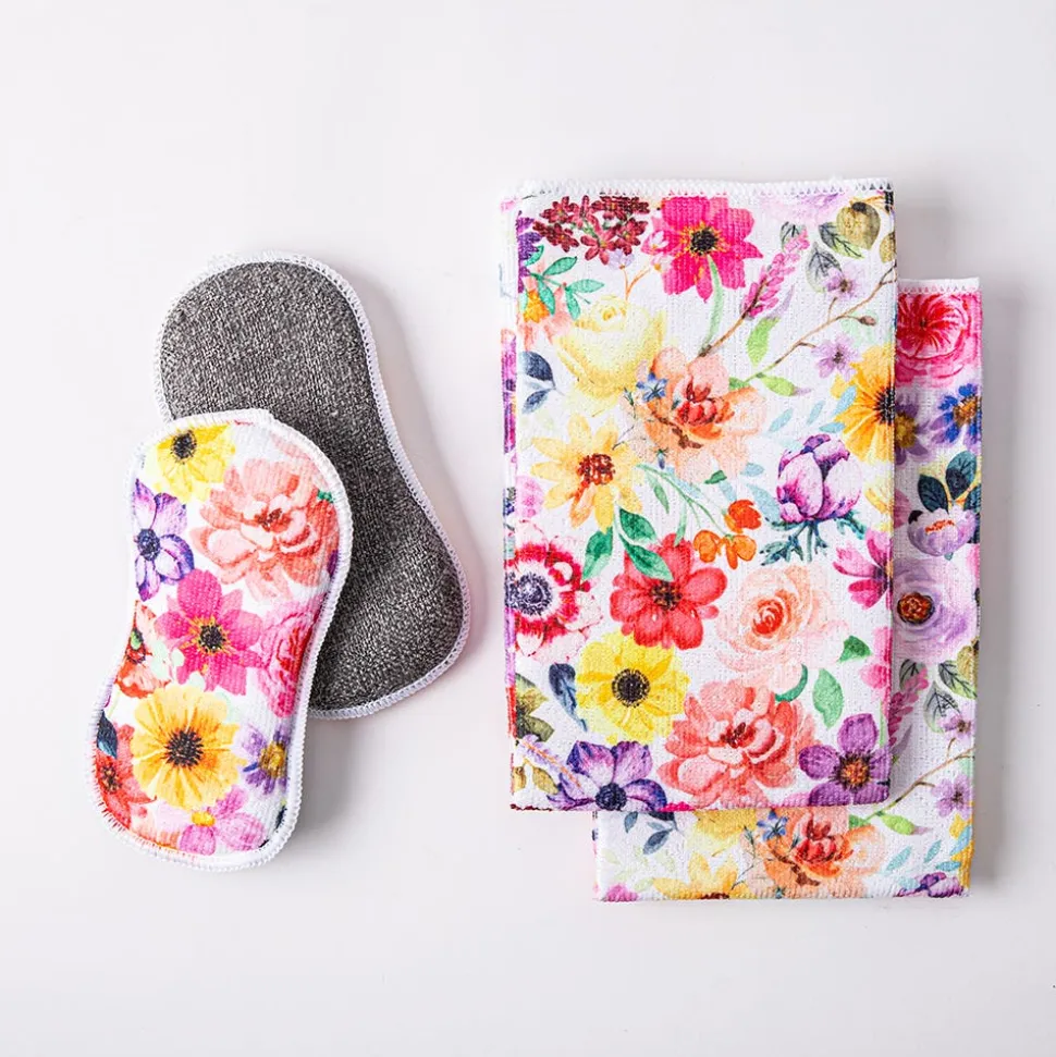 Harman Microfiber 'Mixed Floral' Sponge & Cloth Cleaning sET/4