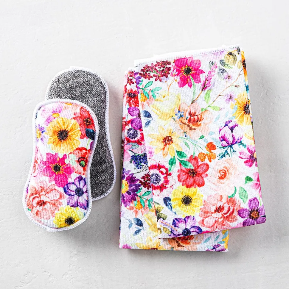 Harman Microfiber 'Mixed Floral' Sponge & Cloth Cleaning sET/4