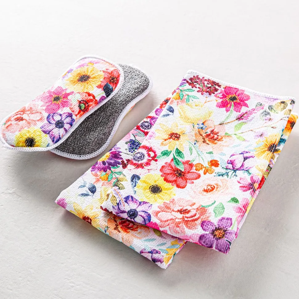 Harman Microfiber 'Mixed Floral' Sponge & Cloth Cleaning sET/4