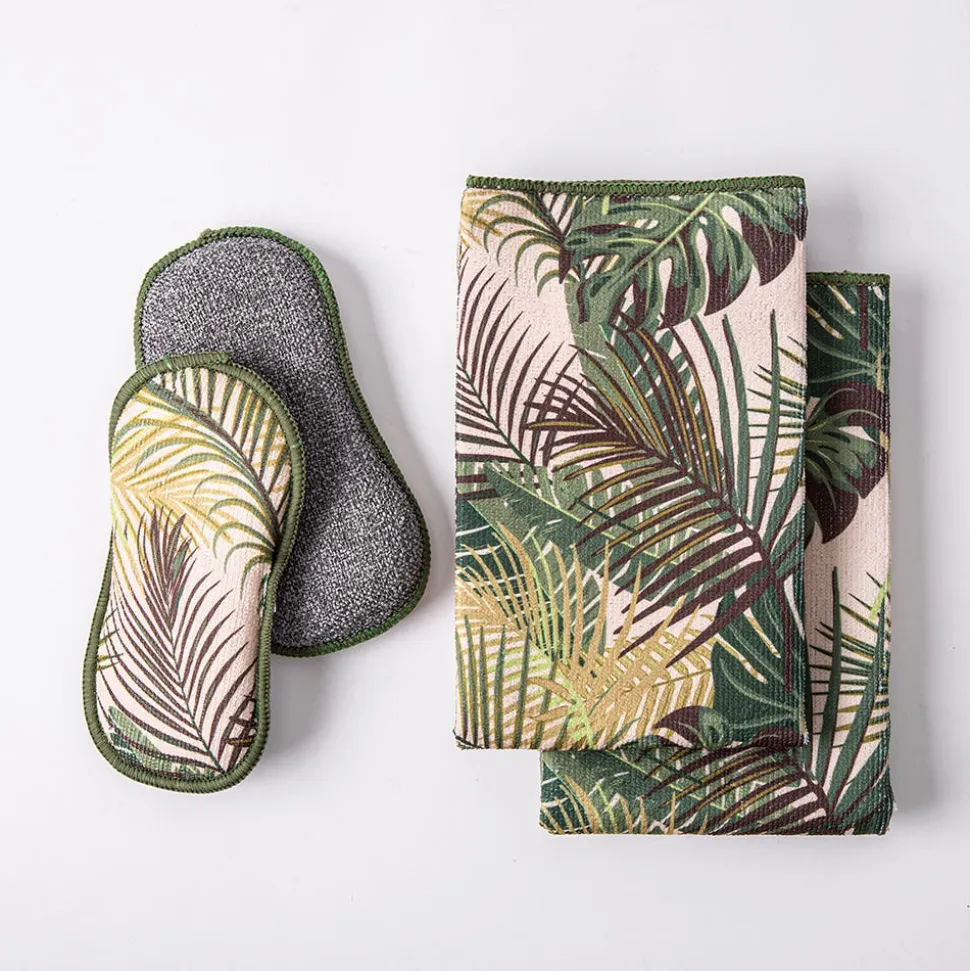 Harman Microfiber 'Palm Leaf' Sponge & Cloth Cleaning Set/4