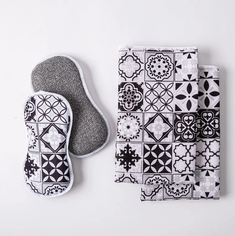 Harman Microfiber 'Spanish Tile' Sponge & Cloth Cleaning Set/4