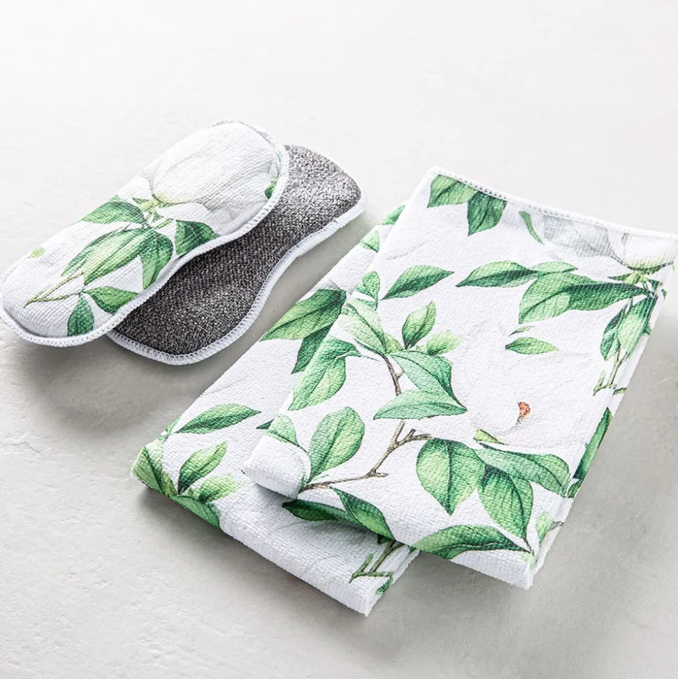Harman Microfiber 'White Blossom' Sponge & Cloth Set/4