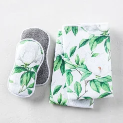 Harman Microfiber 'White Blossom' Sponge & Cloth Set/4