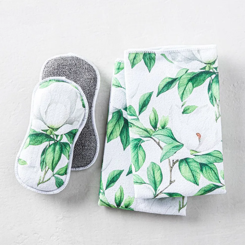 Harman Microfiber 'White Blossom' Sponge & Cloth Set/4