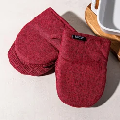 Harman Pantry Chambray Cotton Mini Oven Mitt - Set of 2 (Red)