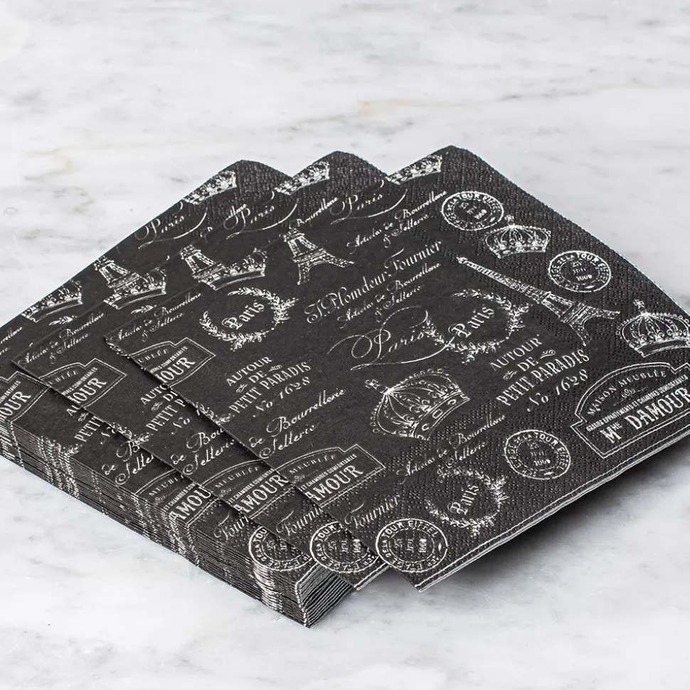 Harman 3-Ply 'Paris Passport' Paper Napkin - 20pc (Black)