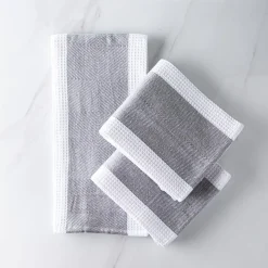 Harman Premium Quality 'Blocks' Kitchen Towel - Set of 3 (Grey)