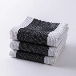 Harman Premium Quality 'Blocks' Kitchen Towel - Set of 3 (Black)