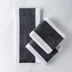 Harman Premium Quality 'Blocks' Kitchen Towel - Set of 3 (Black)
