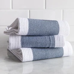 Harman Premium Quality 'Blocks' Kitchen Towel - Set of 3 (Navy)