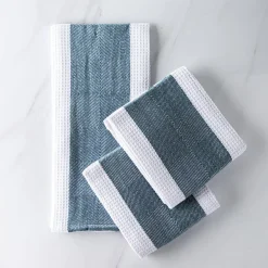 Harman Premium Quality 'Blocks' Kitchen Towel - Set/3 (Light Blue)