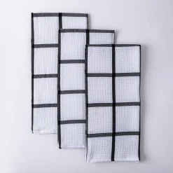 Harman Premium Quality 'Window Pane' Kitchen Towel - S/3 (Black)