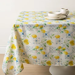 Harman Printed 'Lemon Tile' Linen Tablecloth 60x120"