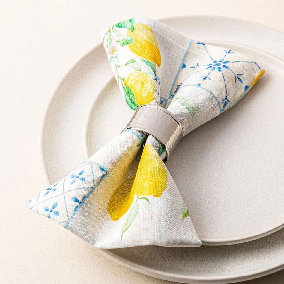 Harman Printed 'Lemon Tile' Linen Napkin - Set of 4